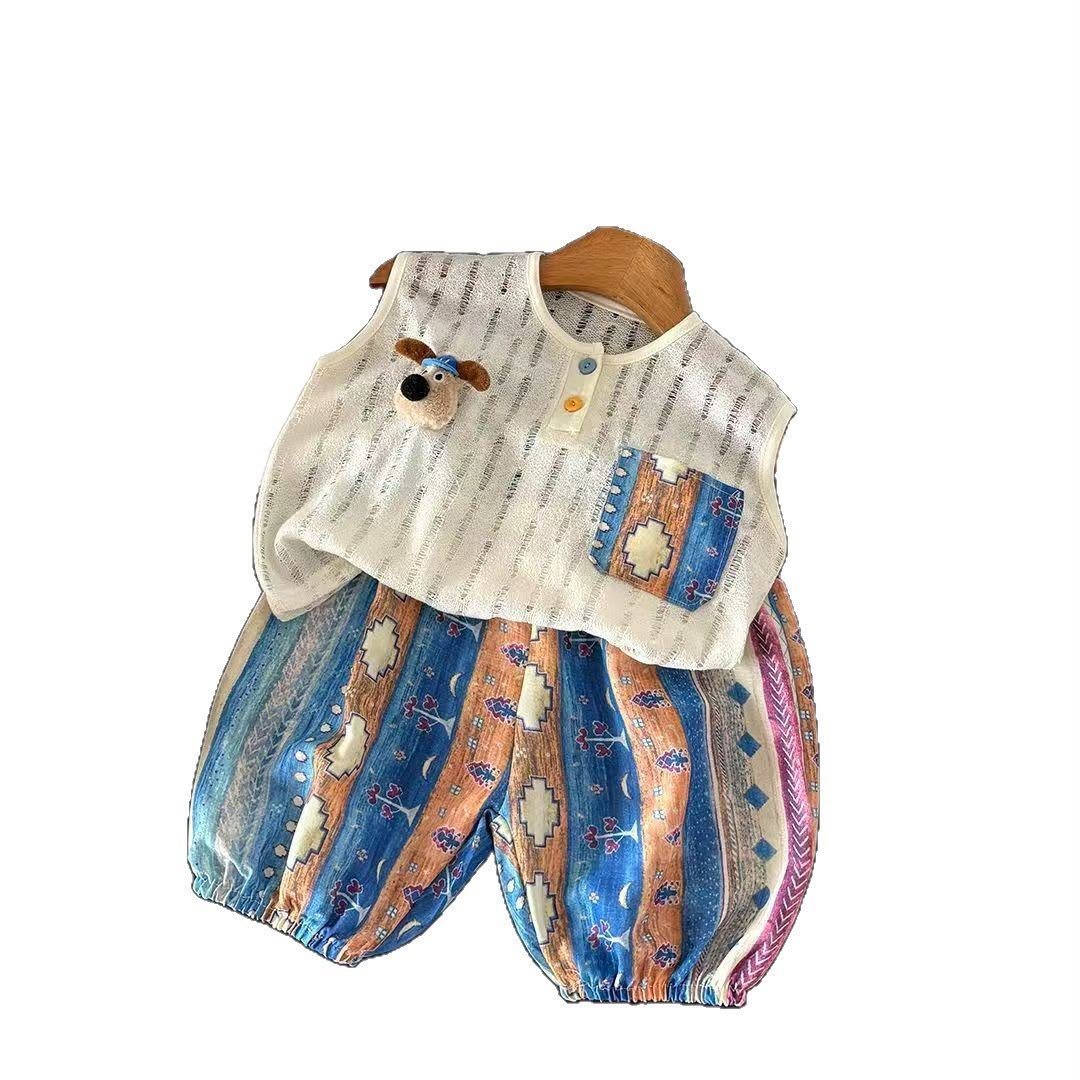 Boys Casual Outfit Set, Class a Children Clothing, Thin Separate Top, Mosquito-Proof Pants, Children Vest, Class a Safety Mosquito-Proof Pants Size :80-140cm MOQ 50.